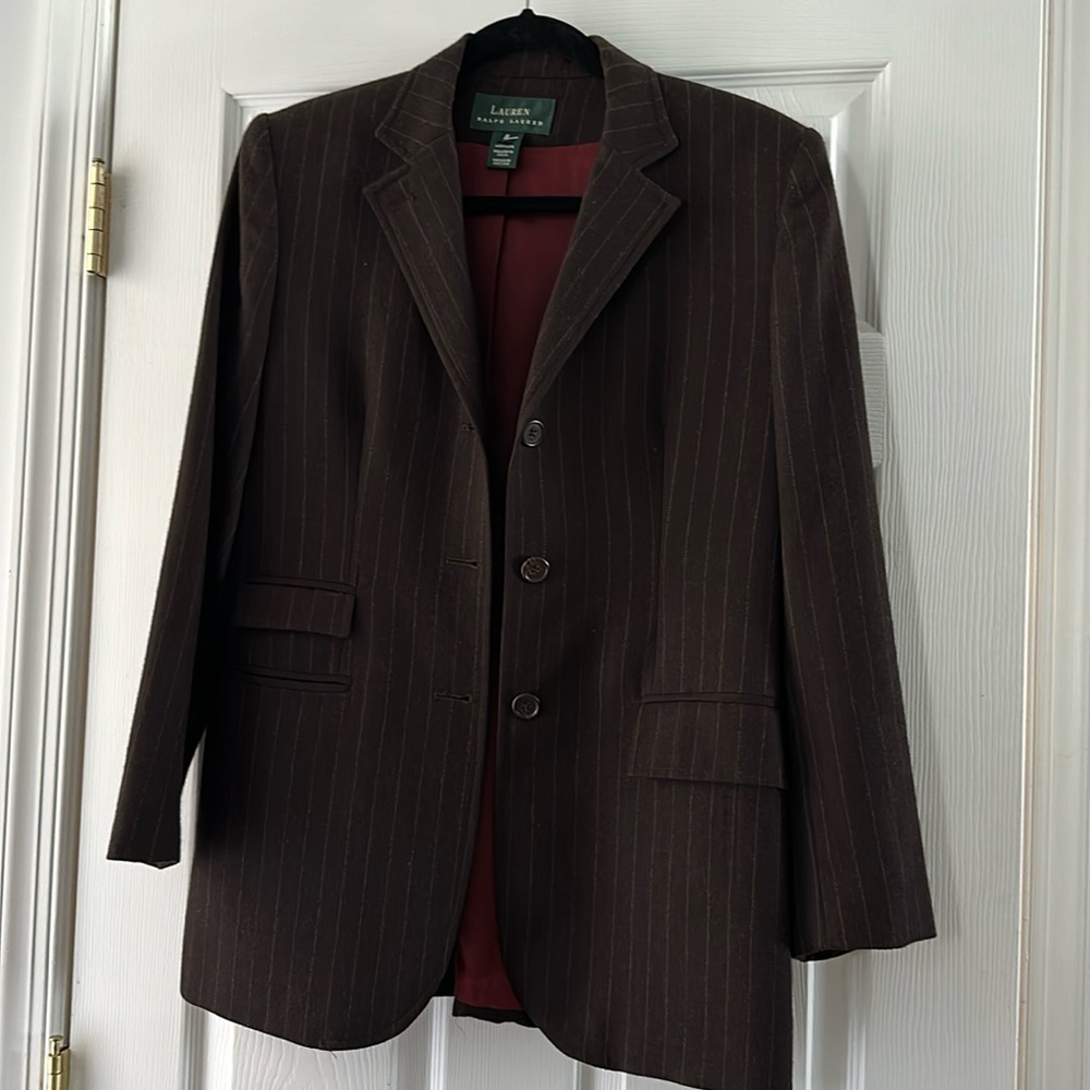 Lauren Ralph Lauren Pinstripe Wool Blazer in Brown